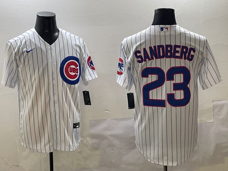 Men Chicago Cubs #23 Sandberg White Stripe Game 2025 Nike MLB Jersey style 1->los angeles dodgers->MLB Jersey